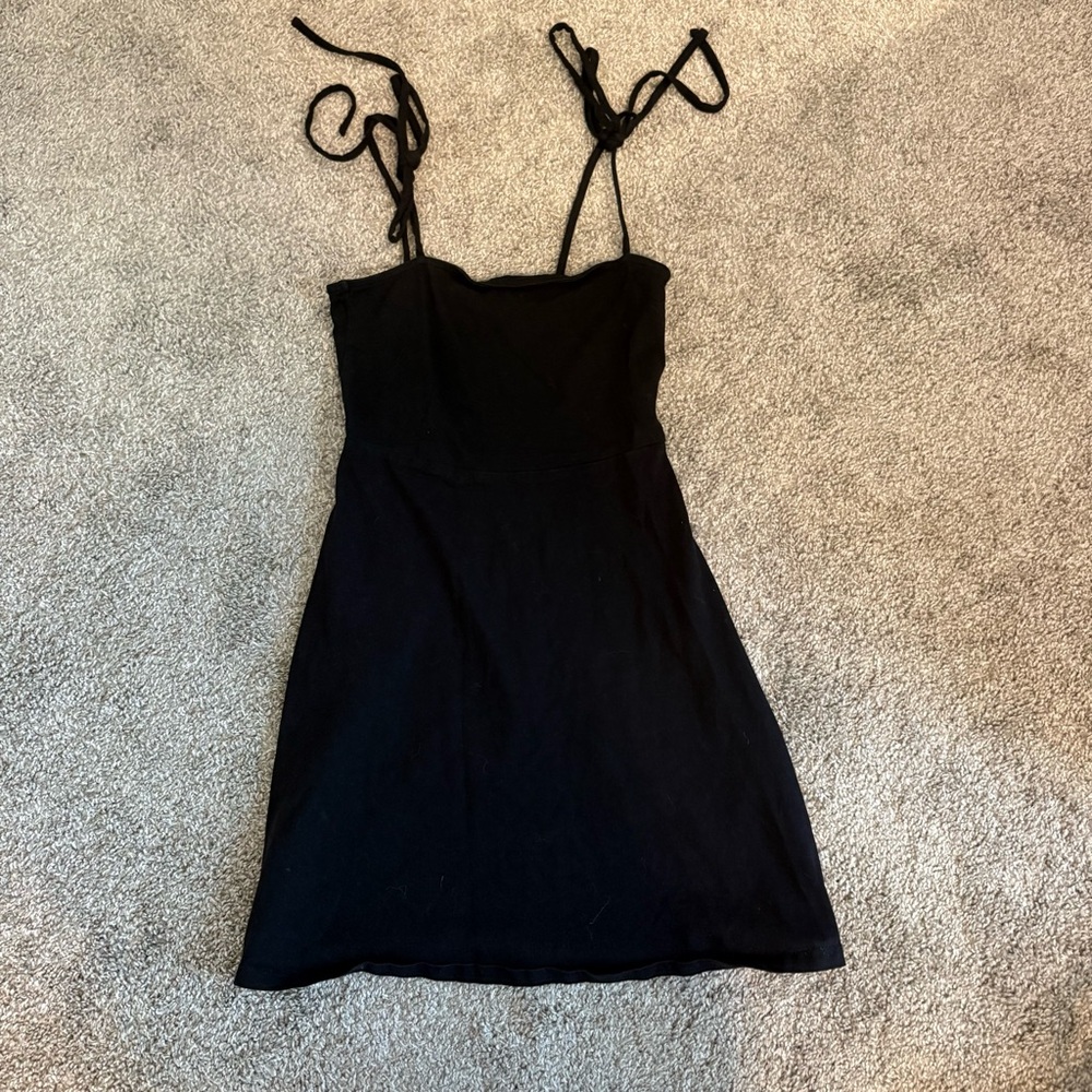 Classic Black Tie-Shoulder Mini Dress